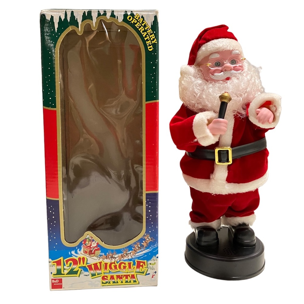Vintage Musical Wiggle Santa 12" Sings Jingle Bells & Dances